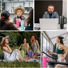 40 oz Tumbler with Handle and Straw Lid Stainless Steel Travel Mug Water Bottle Cup Reusable Insulated Vacuum splashproof Cup for Car Home Office Gifts - 彩色 - 查看 5