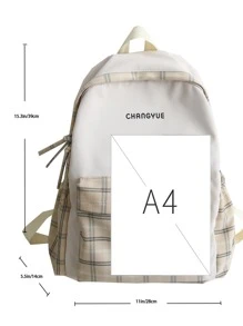 Large Capacity Plaid Pattern Backpack School Backpack Back To School Laptop Backpack - Khaki - View 3