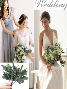 12束桉樹莖人造綠葉莖銀元桉樹莖白色種子枝插花婚禮裝飾品家居裝飾熱帶叢林主題派對用品 - 彩色 - 查看 6