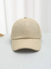 件男女通用透氣草布棒球帽，適合日常配戴 - 米色 - 查看 1