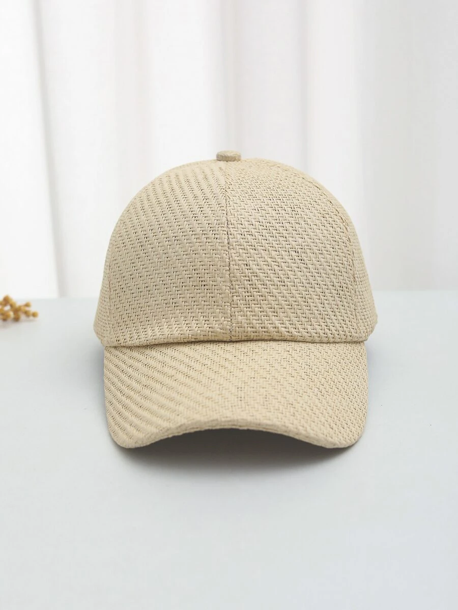 件男女通用透氣草布棒球帽，適合日常配戴 - 米色 - 查看 1