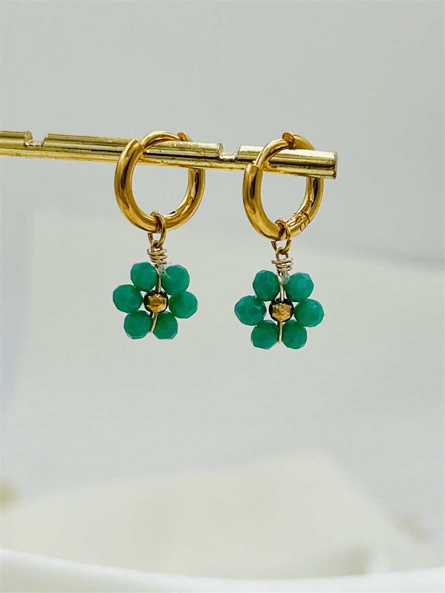 1對花耳環合適適合夏天海灘日光浴帶比基尼泳裝 - 綠松石色 - 查看 1