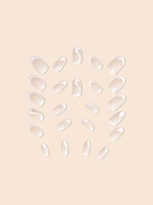Kit de 24 piezas de uñas postizas que incluye puntas de uñas con patrón de rayas blancas onduladas, gelatina de goma y lima de uñas para uñas redondas francesas. Suministros de uñas uñas falsas uña falsa uña acrílica