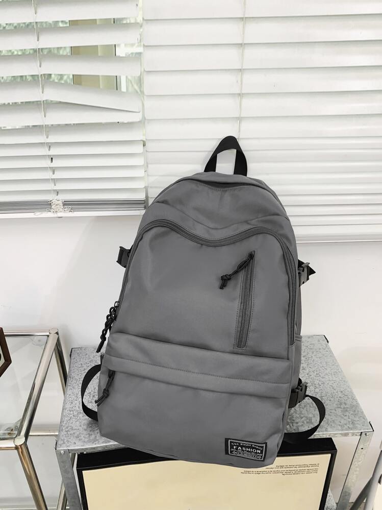 21.5L 12.5 Inches Simple Canvas Backpack Large Capacity Student Solid Color Laptop High School Book Bag Casual Travel Portable Leisure Rucksack SHEIN