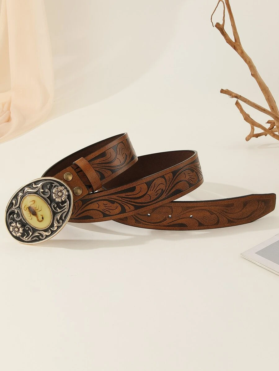Unisex Minimalist Style Brown Printed Scorpion Amber Jeans Belt For Daily Use - Brown - View 1