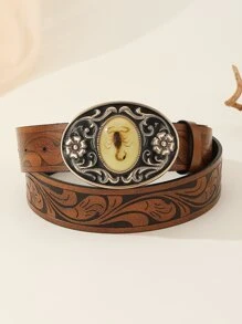 Unisex Minimalist Style Brown Printed Scorpion Amber Jeans Belt For Daily Use - Brown - View 4