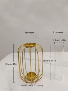 1pc Golden Lantern-Shaped Iron Art Flower Vase, Creative Home Living Room Glass Hydroponic Decoration (Flowers Not Included) - Gold - View 2