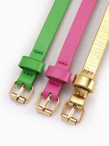 3pcs Square Buckle Belt, Pink Accessories, Gold Belt Summer, School Fall, Autumn, Halloween - Multicolor - View 5