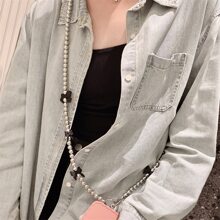 Portable Bow Decor Beaded Phone Lanyard - Black - View 2