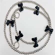 Portable Bow Decor Beaded Phone Lanyard - Black - View 5