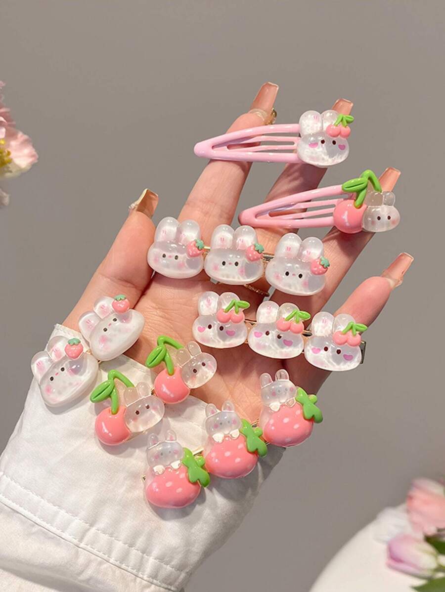 7 chiếc Kẹp tóc màu hồng / Kẹp tóc Bb hoạt hình dễ thương Y2k Rabbit & Strawberry College Style, Phụ kiện tóc phù hợp hợp thời trang để mặc hàng ngày, Rửa mặt, Trang điểm và Quần áo kết hợp - Nhiều màu - Xem 1