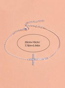 1入組復古腳鏈涼鞋適合女士帶優雅方晶鋯石交叉形狀手環,腳首飾類 - 銀色 - 查看 5