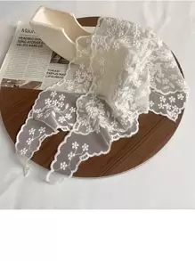 1 件女孩法式蕾丝三角围巾，带花卉图案，白色复古装饰头带，乡村风格丝带海滩头带波西米亚风情人节头巾头巾发巾，头巾秋冬发带发饰，适合女士度假装扮 - 白色 - 查看 3