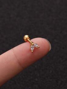 3pcs/Set Stainless Steel CZ Ear Studs, Cartilage Earrings For Helix, Tragus, Conch Piercing - Yellow Gold - View 4