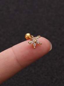 3pcs/Set Stainless Steel CZ Ear Studs, Cartilage Earrings For Helix, Tragus, Conch Piercing - Yellow Gold - View 3