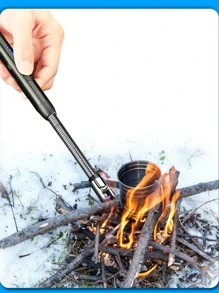 USB-Charging Windproof Lighter, Single Electric Arc, For Camping Cooking & Outdoor Activities, Golden - Gold - View 4