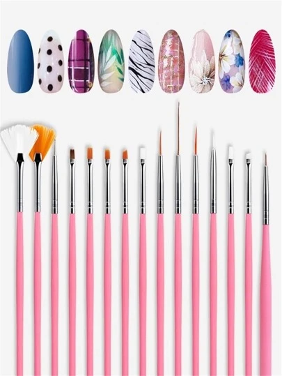 Kit Com 15 Pinceis Gel Uv Manicure Acrigel Salão Barato COR SORTIDA