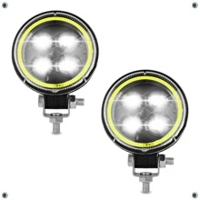 4 Round Led Headlight With Magnifying Glass And Color Ring Fixed Light And Zeta Type Strobe Pair - Red - View 3