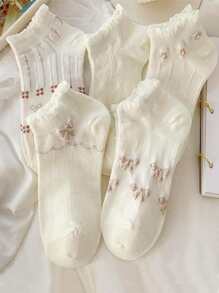 Floral Print Ankle Socks - White - View 4