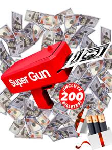 Pistola Lanza Billetes Cash Money Super Gun 200 billetes - Rojo - Ver 1