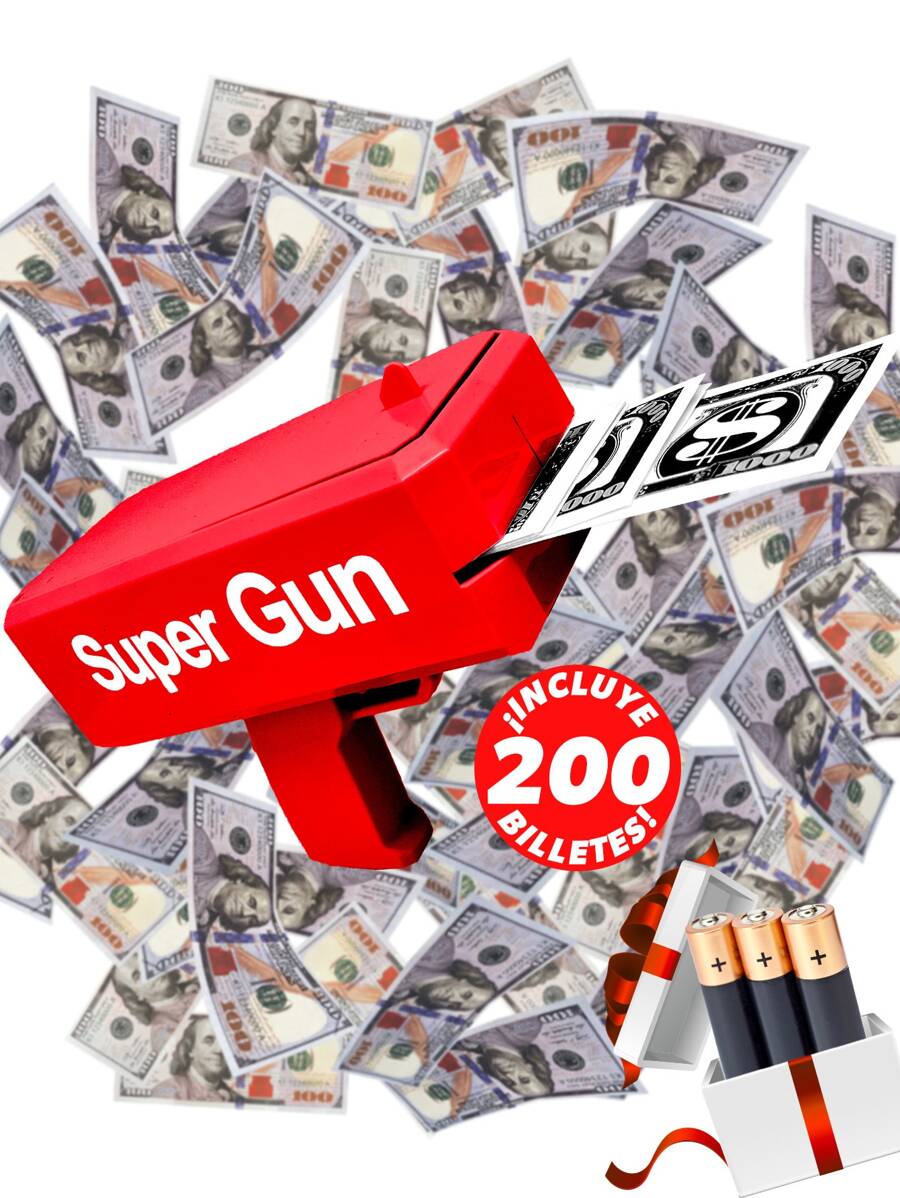 Pistola Lanza Billetes Cash Money Super Gun 200 billetes - Rojo - Ver 1