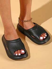 戶外休閒厚底女拖鞋，踩在沙灘上感覺 - 黑色 - 查看 3