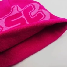 嘻哈針織字母圖案提花中性Y2K糖果彩色豆豆帽適用於秋季和冬天,和時尚,情侶風格 - 玫紅色 - 查看 7