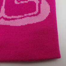 嘻哈針織字母圖案提花中性Y2K糖果彩色豆豆帽適用於秋季和冬天,和時尚,情侶風格 - 玫紅色 - 查看 4