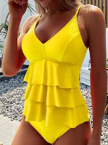 Đồ bơi Tankini viền nhiều lớp - Màu vàng - Xem 1