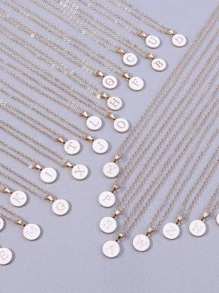 Initial Letter Necklace White Black Pink Stainless Steel Chain - 白色 - 查看 2