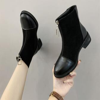 Women Zipper Design Combat Boots, Fashion Outdoor Boots