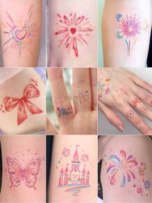 50 件/套可爱卡通烟花小图案临时纹身，防水，适用于手指、手臂，持续 1-5 天，适合男女 COSPLAY - 彩色 - 查看 3