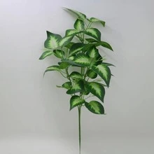Simulated 3-prong film leaf simple and atmospheric decoration indoor bedroom plant bundle bunch of green plants indoor plant wall home decoration landscaping fake flower decoration Nordic style simulation plant single 3-pronged, 3 flowers, 14 small leaves, 42 large leaves - Green - View 6