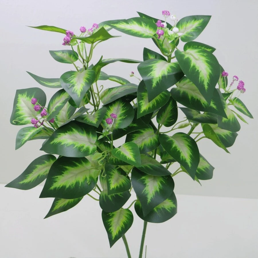 Simulated 3-prong film leaf simple and atmospheric decoration indoor bedroom plant bundle bunch of green plants indoor plant wall home decoration landscaping fake flower decoration Nordic style simulation plant single 3-pronged, 3 flowers, 14 small leaves, 42 large leaves - Green - View 1