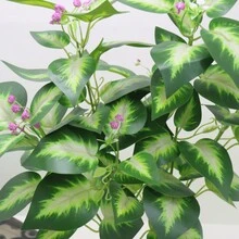 Simulated 3-prong film leaf simple and atmospheric decoration indoor bedroom plant bundle bunch of green plants indoor plant wall home decoration landscaping fake flower decoration Nordic style simulation plant single 3-pronged, 3 flowers, 14 small leaves, 42 large leaves - Green - View 4