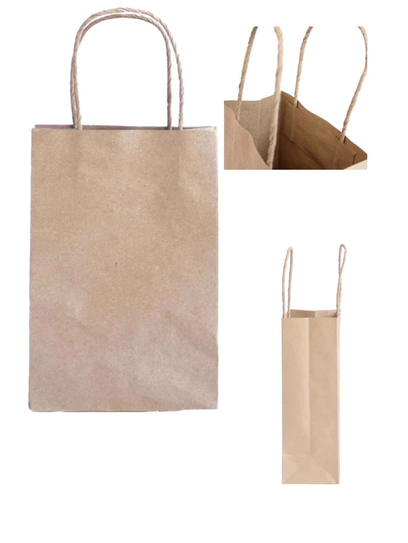 12 Bolsas de papel Kraft con Asa mediana. 100% ecológicas, biodegradables y reciclables. - Caqui - Ver 1