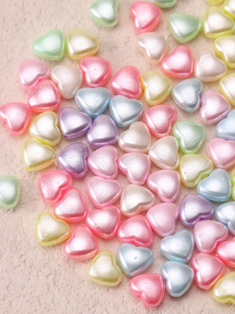 100pcs Mixed Color Flat-Backed Faux Pearl Heart Shaped Diy Jewelry Accessories Valentines - Multicolor - View 2