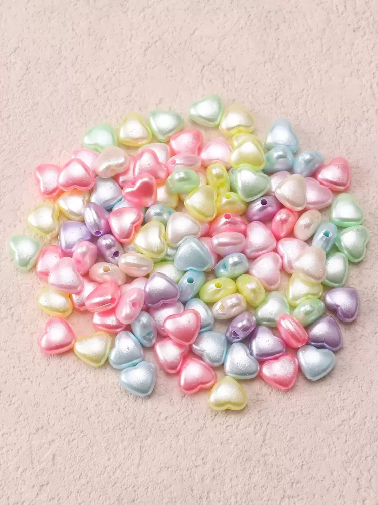 100pcs Mixed Color Flat-Backed Faux Pearl Heart Shaped Diy Jewelry Accessories Valentines - Multicolor - View 3