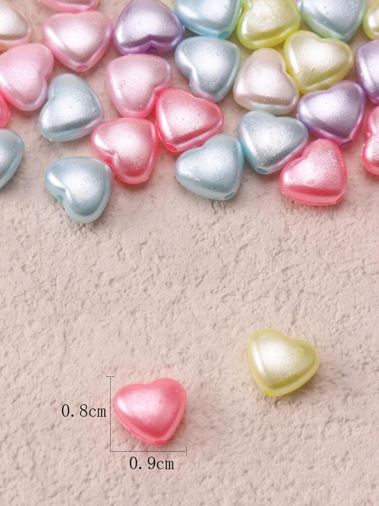 100pcs Mixed Color Flat-Backed Faux Pearl Heart Shaped Diy Jewelry Accessories Valentines - Multicolor - View 4