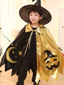 1入組萬聖節披肩帶五尖星星和巫師帽角色扮演服飾適用於兒童 - 黑色 - 查看 5