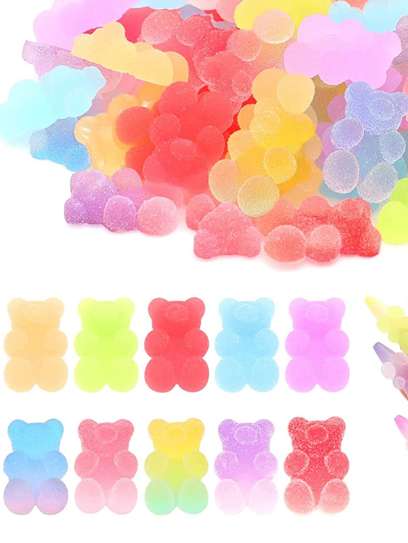 一袋 10 件小熊软糖指甲饰品装饰 3D 可爱树脂配件软糖水钻指甲 DIY 指甲饰品指甲宝石指甲用品 - 彩色 - 查看 1