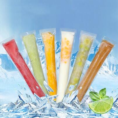50pcs/100pcs/200pcs透明DIY冰棒袋，夏季冰棒模具袋密封耐低温，适用于果汁、苏打水、水果冷冻，4个独立自制冰淇淋模具，创意冰格冰块模具，冰淇淋储存冷冻盒