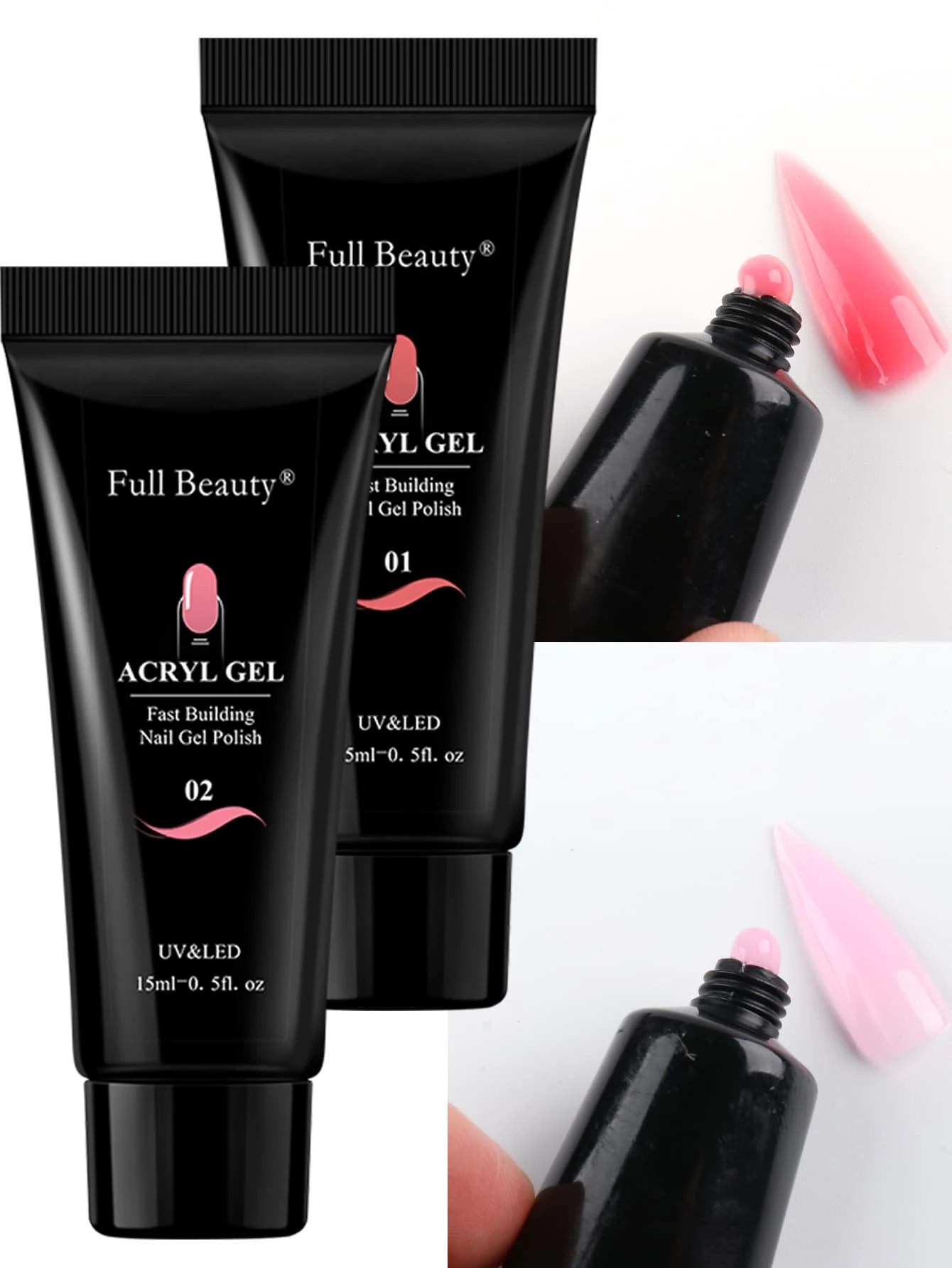 FULL BEAUTY 15ml 丙烯酸凝胶用于指甲快速构建指甲延长凝胶指甲彩绘清漆用于修指甲半永久性 UV 抛光设计