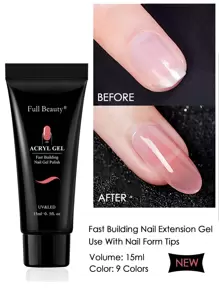 FULL BEAUTY 15ml 丙烯酸凝胶用于指甲快速构建指甲延长凝胶指甲彩绘清漆用于修指甲半永久性 UV 抛光设计