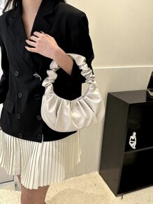 Túi xách nữ thời trang mới, túi mây xếp ly nhỏ, túi đeo vai màu trơn, túi sát nách, túi xách nữ đa năng, túi xách nữ màu trơn - Màu be - Xem 3