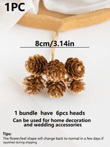 1 捆（6 头）人造植物，松果，塑料材料，金粉效果，DIY 花环材料，糖果盒装饰，情人节礼物家居，婚礼装饰，新娘手腕花，胸花，头花材料，情人节，礼物 - 金色 - 查看 2