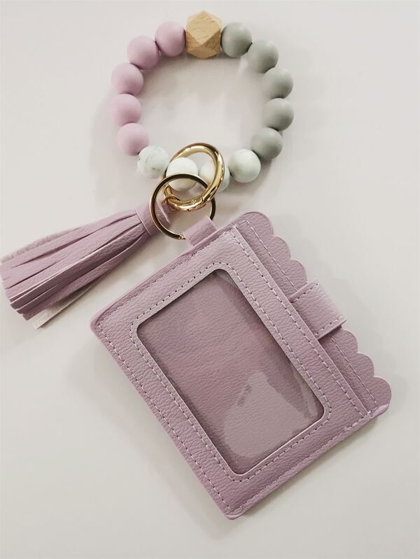 Pulsera de cuentas de silicona de color violeta claro y juego de borlas, accesorio para bolsa de cosméticos, monedero, llavero, colgante para mochila, bolsa de regalo, obsequios para maestros, monedero rosa fuerte, porta licencia de fotografía, tarjetero, tarjetero, billetera, tarjetero de visita, tarjetero de crédito, tarjetero de identificación, tarjetero para mujer, para mujer, mini billetera, llavero, billetera para tarjetas
