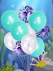 10入組美人魚圖案小氣球 - 彩色 - 查看 1