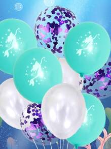 10入組美人魚圖案小氣球 - 彩色 - 查看 3
