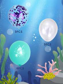 10入組美人魚圖案小氣球 - 彩色 - 查看 2